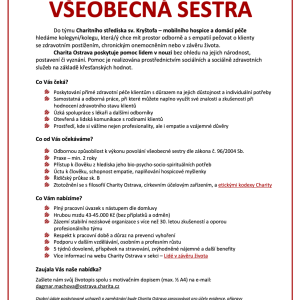 Volná místa – Zdravotní sestra v&nbsp;Charitním středisku sv.&nbsp;Kryštofa